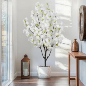 6ft Artificial Cherry Blossom Tree In Pot, Faux Cherry Blossom Tree With White Flowers